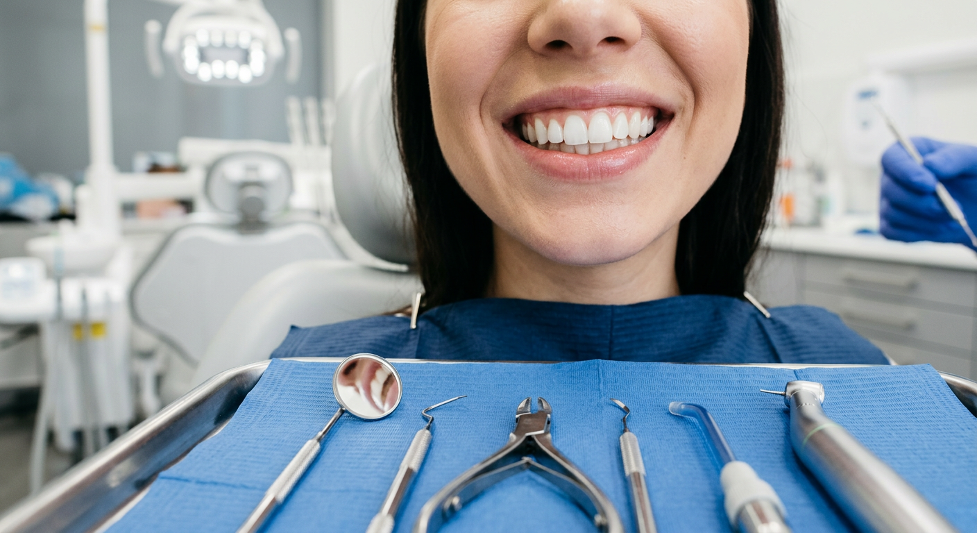 Healthy smile and dental tools